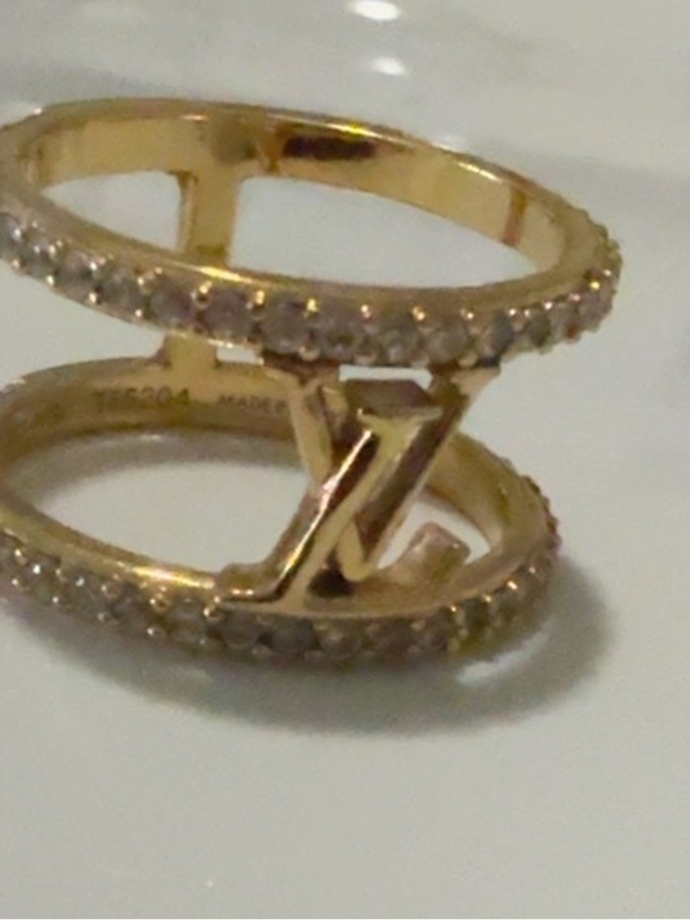Louis Vuitton Gold Double-Band Ring with Pavé Crystals - Picture 2 of 2